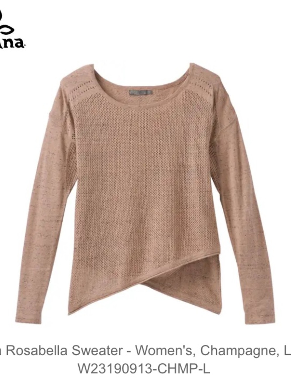 Prana women’s organic cotton open knit relaxed sweater size large earthy granola